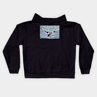 Mallard Duck in flight Kids Hoodie